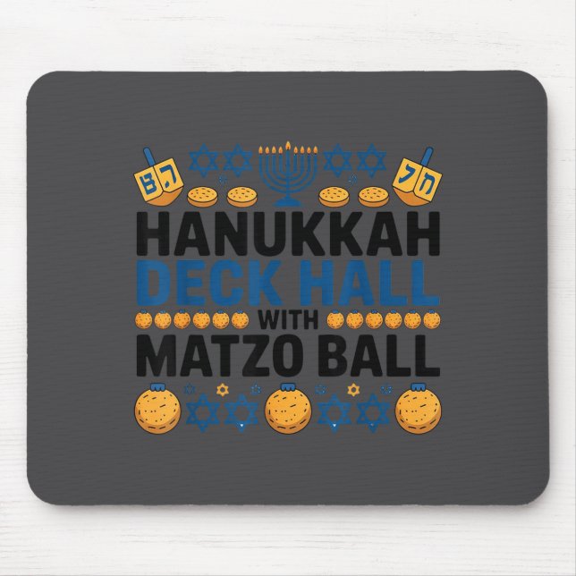 Alfombrilla De Ratón Ugly Hanukkah Deck Hall With Matzo Ball Chanukah  (Frente)