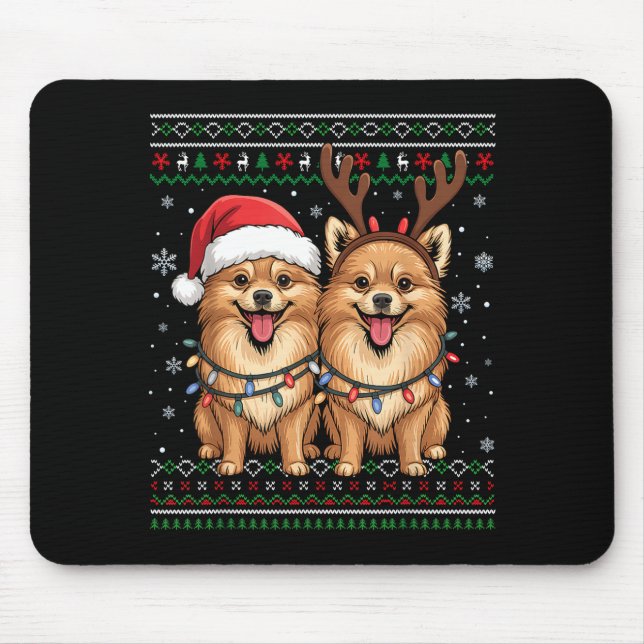 Alfombrilla De Ratón Ugly Meranian Dog Xmas Santa Matching Christmas Sw (Frente)