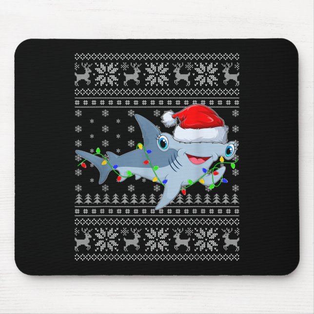 Alfombrilla De Ratón Ugly Sweater Xmas Lights Santa Hammerhead Shark Ch (Frente)