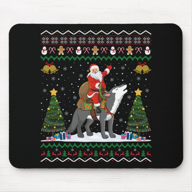 Alfombrilla De Ratón Ugly Wolf Xmas Gift Santa Riding Wolf Christmas  (Frente)