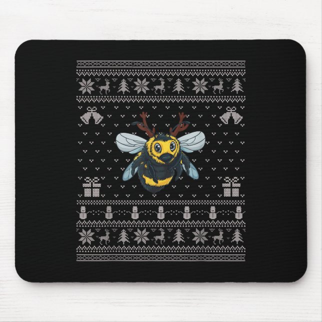 Alfombrilla De Ratón Ugly Xmas Sweater Style Bumble Bee Reindeer Christ (Frente)