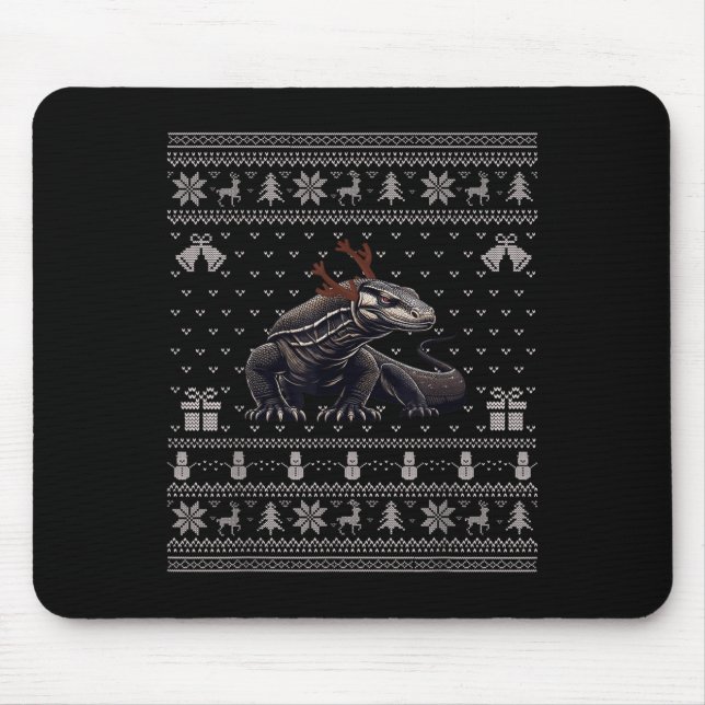 Alfombrilla De Ratón Ugly Xmas Sweater Style Komodo Dragon Reindeer Chr (Frente)