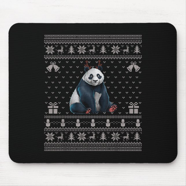 Alfombrilla De Ratón Ugly Xmas Sweater Style Panda Reindeer Christmas  (Frente)