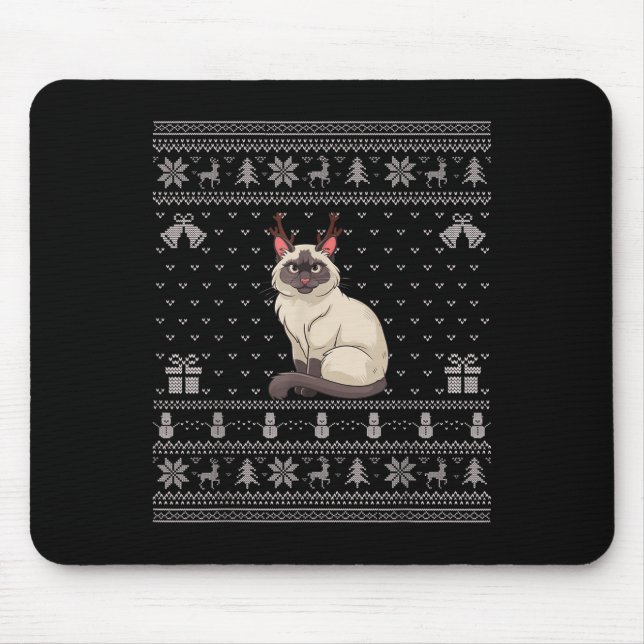 Alfombrilla De Ratón Ugly Xmas Sweater Style Siamese Cat Reindeer Chris (Frente)