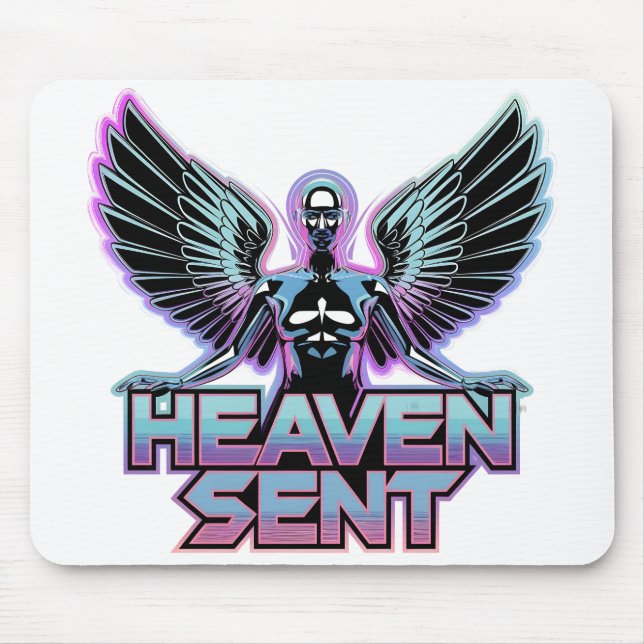 Alfombrilla De Ratón Un ángel metálico brillante con alas, diseño Y2K (Frente)