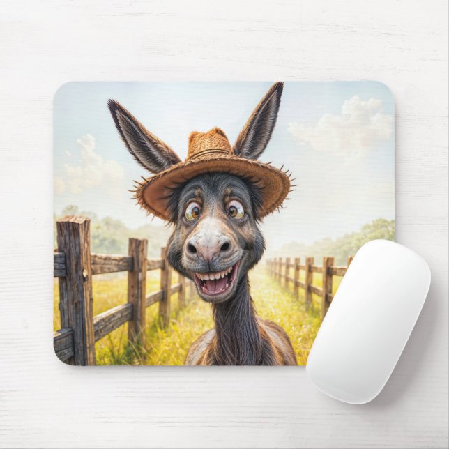 Alfombrilla De Ratón Un burro gracioso que usa un Gorra de paja (Con ratón)