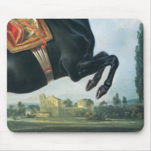 Alfombrilla De Ratón Un caballo negro que realiza el Courbette