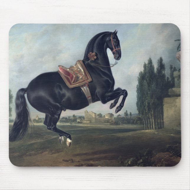 Alfombrilla De Ratón Un caballo negro que realiza el Courbette (Frente)