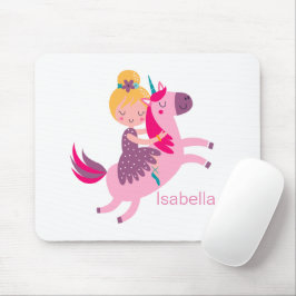 Alfombrilla De Ratón Un Chica amarillo morado monta en unicornio