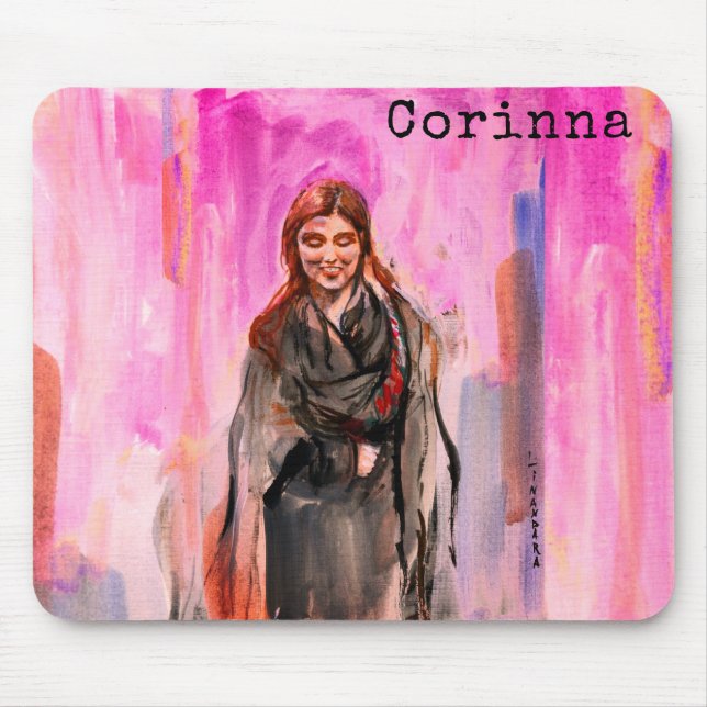 Alfombrilla De Ratón Un Chica sonriente en negro, fondo rosa (Frente)