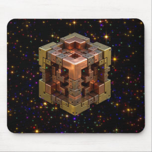 Alfombrilla De Ratón Un Cubo Fractal Metálico Con Estallidos de Estrell