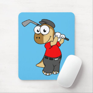Alfombrilla De Ratón Un Dinosaurio Pachycephalosaurio Jugando Golf.