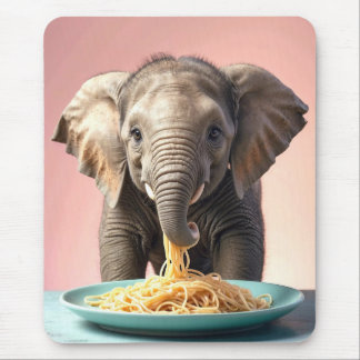 Alfombrilla De Ratón Un elefante bebé lindo comiendo espagueti