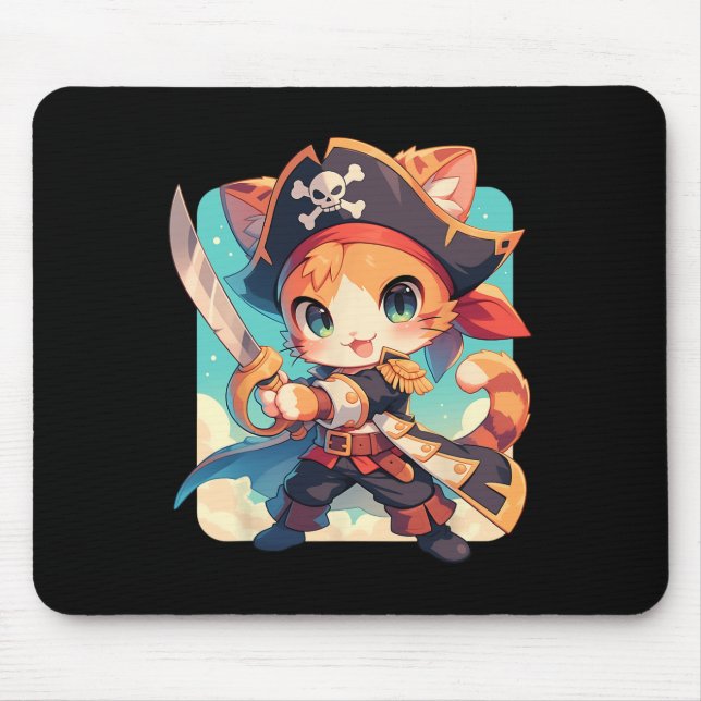 Alfombrilla De Ratón Un gato lindo como el pirata Kawaii Anime (Frente)