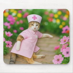 Alfombrilla De Ratón Un gato lindo en una enfermera rosa en un Mousepad