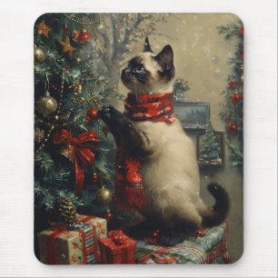 Alfombrilla De Ratón Un gato Navidad siamés lindo vintage