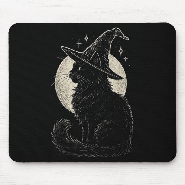 Alfombrilla De Ratón Un gato negro lindo Gorra Moon Retro Coquette Boho (Frente)