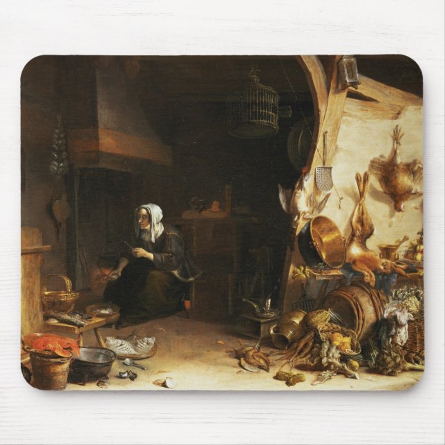 Alfombrilla De Ratón Un interior de la cocina con un chica de criado (Frente)