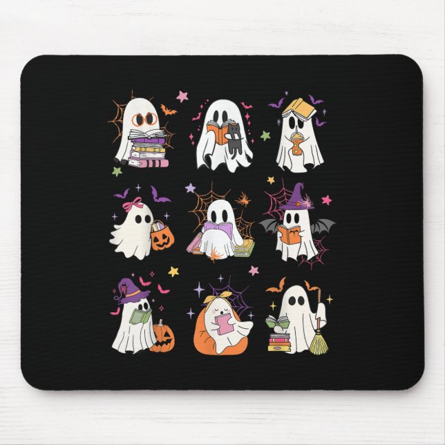 Alfombrilla De Ratón Un libro fantasma que lee libros de Halloween hace (Frente)
