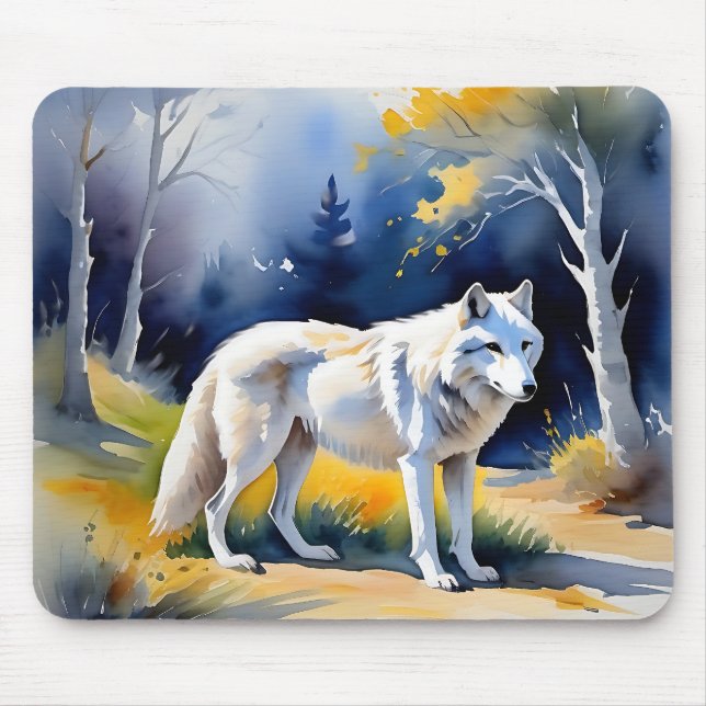 Alfombrilla De Ratón Un lobo en una pintura de la acuarela del bosque (Frente)