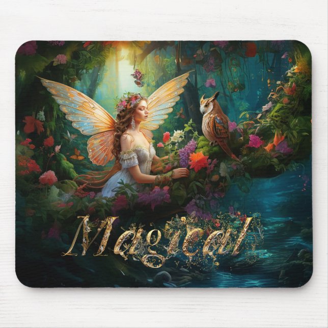 Alfombrilla De Ratón Un mágico estanque de hadas Texto decorativo mágic (Frente)