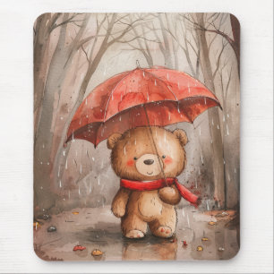 Alfombrilla De Ratón Un oso de peluche lindo en la lluvia