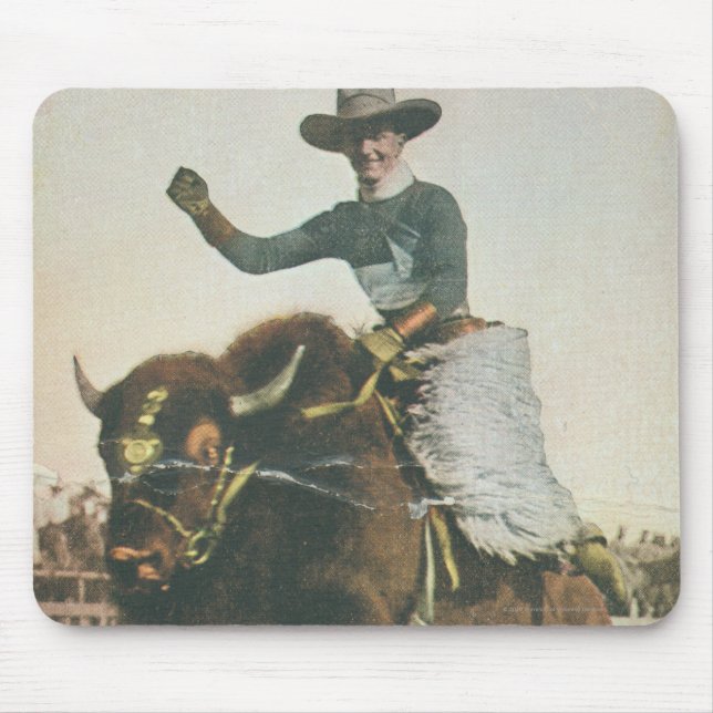 Alfombrilla De Ratón Un vaquero feliz en un búfalo Bucking (Frente)
