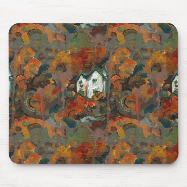 Alfombrilla De Ratón Una Casa Blanca y árboles otoñales (Frente)