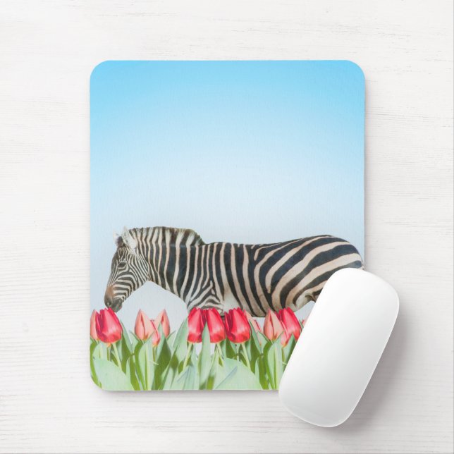 Alfombrilla De Ratón Una cebra entre los tulipanes (Con ratón)