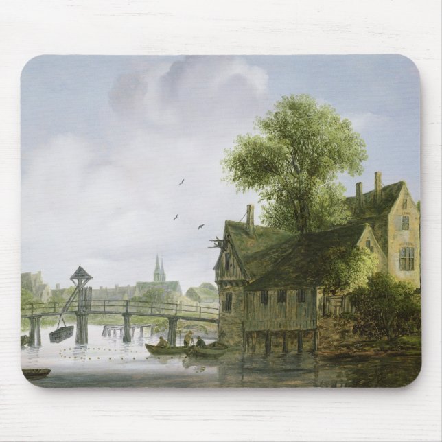 Alfombrilla De Ratón Una ciudad en un río con un puente (Frente)