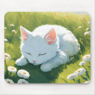 Alfombrilla De Ratón Una imagen dormido de gatito blanco