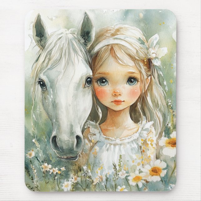 Alfombrilla De Ratón Una niña con un caballo (Frente)