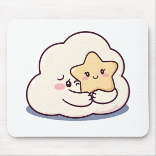 Alfombrilla De Ratón Una nube tímida abraza una estrella - Dreamy Cute