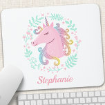 Alfombrilla De Ratón Unicornio arcoiris floral<br><div class="desc">Almohadilla de ratón Floral personalizada Rainbow Unicorn</div>