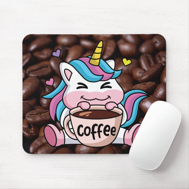 Alfombrilla De Ratón Unicornio con café (Con ratón)