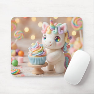 Alfombrilla De Ratón Unicornio de Caramelo Pastel con Cupcake de Arcoír