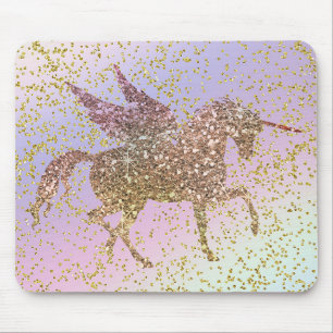 Alfombrilla De Ratón Unicornio de Purpurina Dorada Pastel Arcoíris Chic
