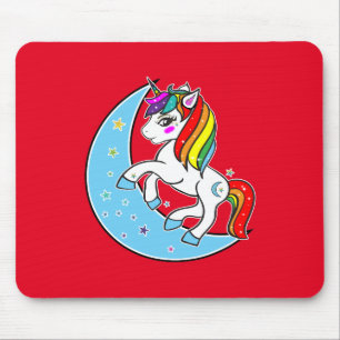 Alfombrilla De Ratón Unicornio Luna Azul Celeste Arcoíris y Estrellas