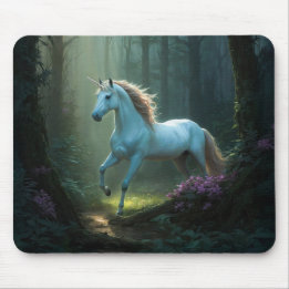Alfombrilla De Ratón Unicornio mágico en un bosque encantado