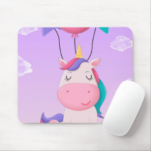 Alfombrilla De Ratón Unicornio Sentado y Globos Lila Adorable