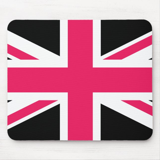 Alfombrilla De Ratón Union Jack ~ Blanco y negro rosado caliente (Frente)
