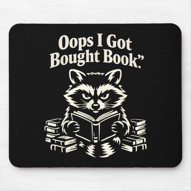 Alfombrilla De Ratón Ups compré libro divertido mapache leyendo (Frente)