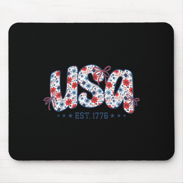 Alfombrilla De Ratón Usa Est 1776 Floral Preppy 4th Of July Coquette Bo (Frente)