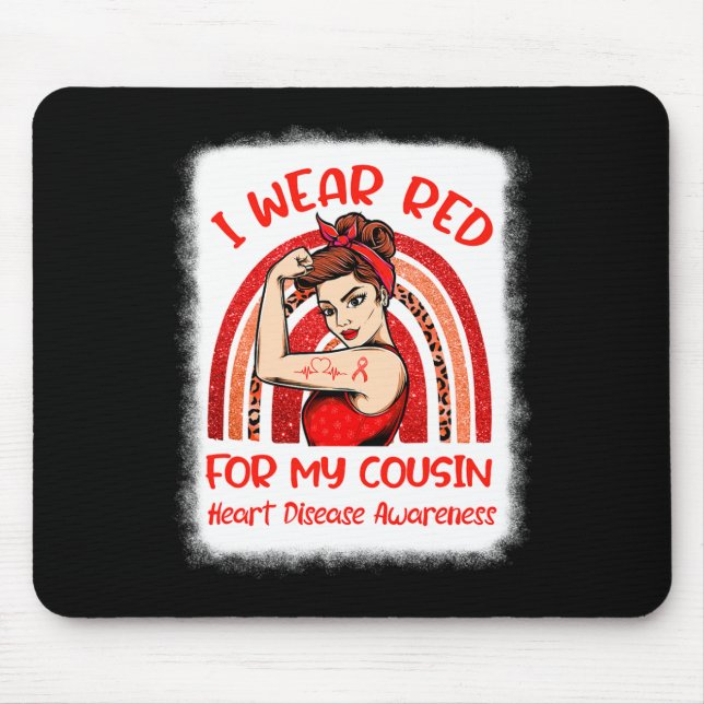 Alfombrilla De Ratón Usa Rojo Para Mi Primo Enfermedad Cardíaca Concien (Frente)