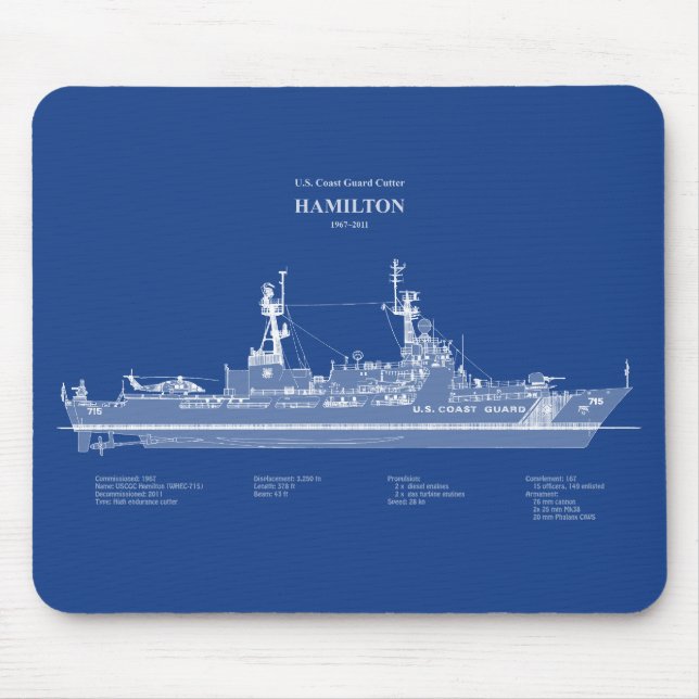 Alfombrilla De Ratón USCG Cutter Hamilton whec-715 - ABD (Frente)