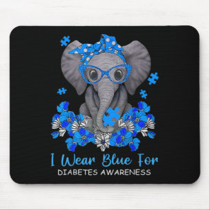 Alfombrilla De Ratón Uso Azul Para La Diabetes Concienciación Elefante 