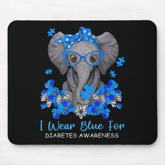 Alfombrilla De Ratón Uso Azul Para La Diabetes Concienciación Elefante  (Frente)
