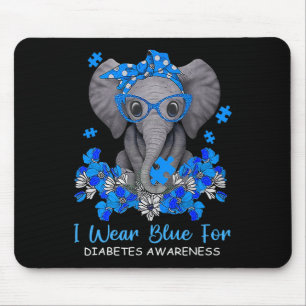 Alfombrilla De Ratón Uso Azul Para La Diabetes Concienciación Elefante 