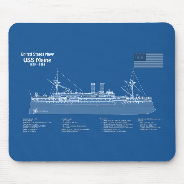 Alfombrilla De Ratón USS Maine - Planes de trazado del buque ABD (Frente)