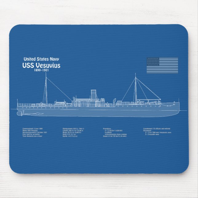 Alfombrilla De Ratón USS Vesuvius - Planes de trazado de buques ABD (Frente)